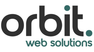 Logo with the word 'orbit' in lowercase, featuring a modern, bold font. The dot on the 'i' and a circular dot after the word 'orbit' are coloured in teal, while the rest of the text is in black.